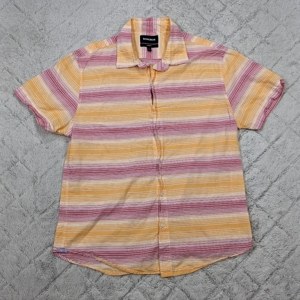 Bonobos Shirt Men's L Orange Pink Rainbow Stripe Sport Button Up Standard